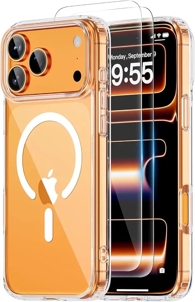 for iPhone 17 Pro Max Case Clear,Compatible with Magsafe,Slim Magnetic Cover + 2X Screen Protector, Shockproof Military Grade, Anti-Yellowing Transparent Protective Phone Case for 6.9 inch