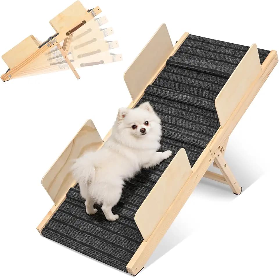 Dog Ramp for Bed, 40" Long Wooden Foldable Dog Ramp, 5 Adjustable Heights from 9.8" to 24.4", Portable Stable Pet Steps with Non-Slip Pad, Pet Ramps Use for Sofa Couch Stairs