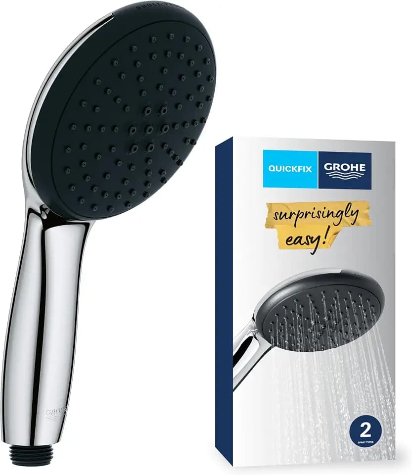 GROHE Vitalio 110, Duschkopf, 14l pro Min (Handbrause mit 2 Strahlarten, per Drehregler verstellbar, Universalanschluss, Silikonring schützt Duschbrause bei Stürzen), rund, chrom, 26948001