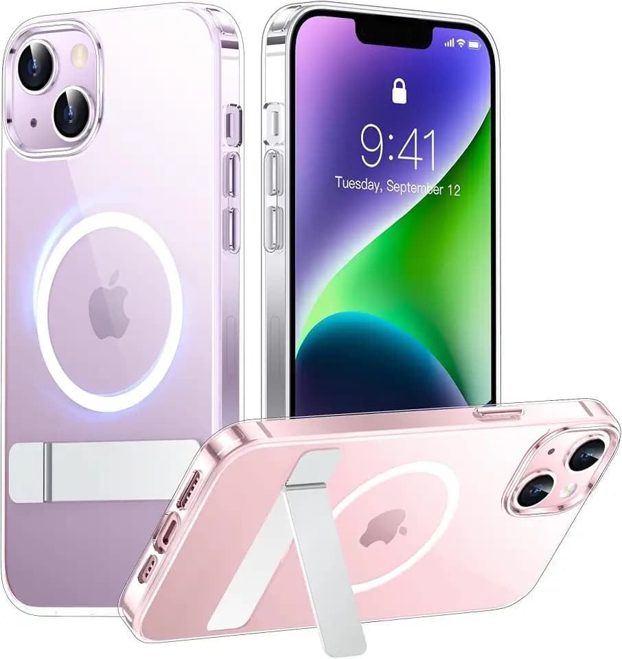SPIDERCASE Magnetic for iPhone 13 Case for iPhone 14 Case, with [3 Stand Ways] [Military Grade Drop Protection] Invisible Stand Shockproof Slim Case for iPhone 13/4 6.1 inch, Clear