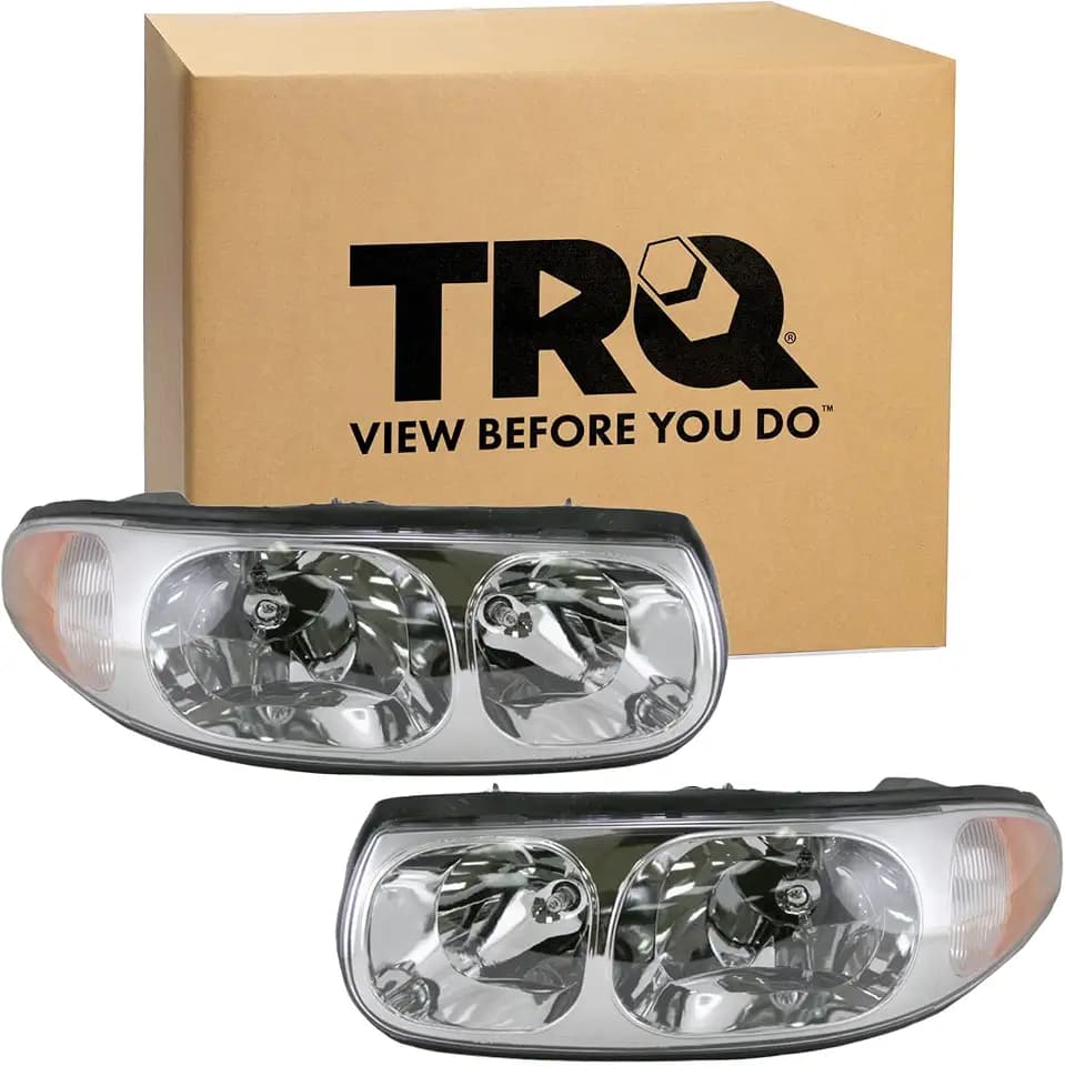 TRQ Headlight Set 2 Piece without Lined Fluted Hi Beam Lens