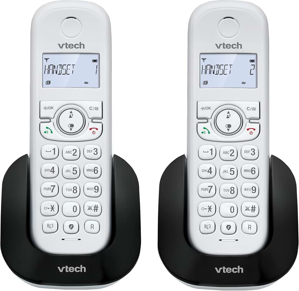 (Französische Fassung) VTech CS1501 Schnurloses DECT-Telefon mit Zwei Mobilteilen, Anrufsperre, Anruferkennung/Anklopfen, Freisprecheinrichtung, beleuchtetem Display und beleuchteter Tastatur