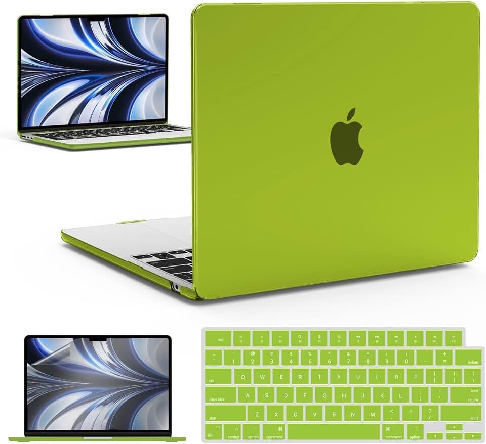 IBENZER MacBook Air 13 inch Case 2026 2025 2024 2023 2022 M4 A3240 M3 A3113 M2 A2681,Hardshell Case w/KeyboardCover ScreenFilm for MacBook air 13.6 inch case,Avocado Green,KK-AVGN+2