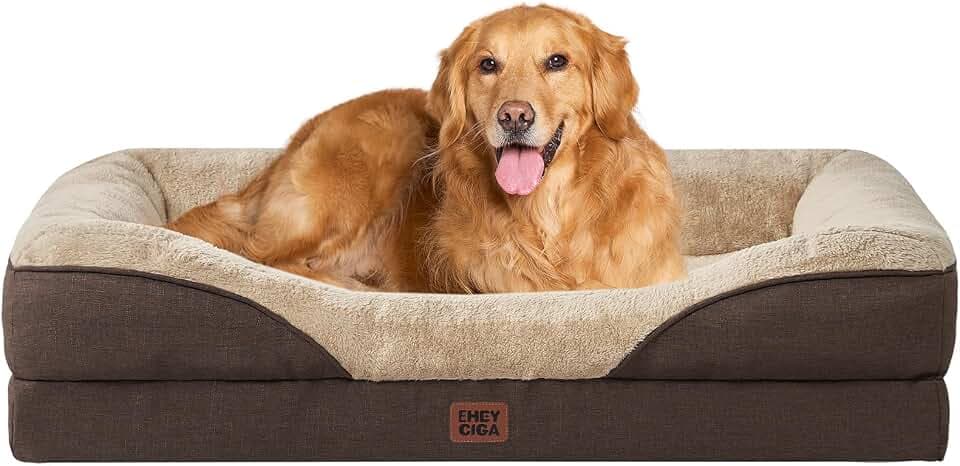 EHEYCIGA Orthopädisches Hundebett mit 4 Rändern, 106.5x76cm, Braun