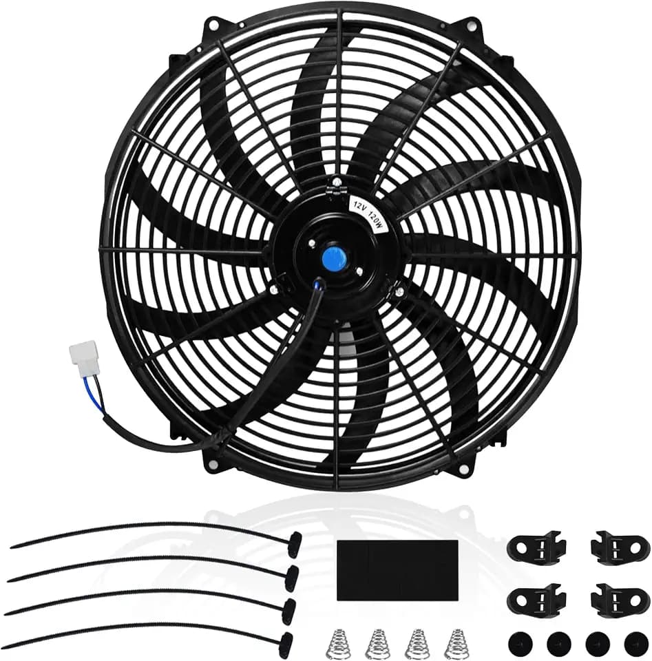 16 Inch Slim Fan Push Pull Electric Radiator Cooling Fans 800+ CFM Thermostat 12V 120W Motor Universal High Performance Cooling Fan Mount Kit Black