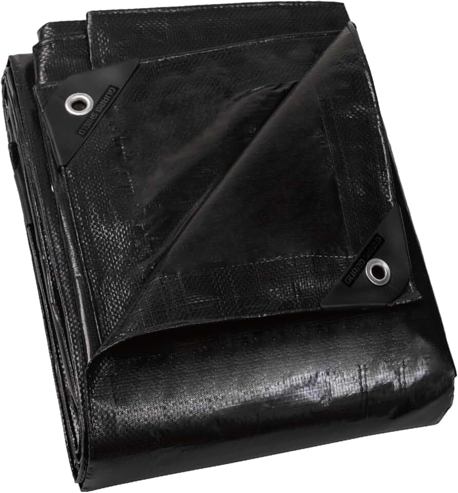 GUARD SHIELD Abdeckplane mit Ösen Wasserdicht 2m x 2m Schwarz Multifunktionale Polyester-Plane 120g/㎡ Gewebeplane Schutzplane Allzweckplane, Reißfest, UV-stabilisiert