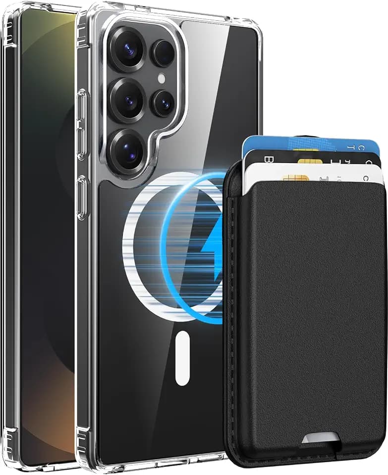 Magnetic for Samsung Galaxy S25 Ultra Wallet Case, Clear & Black