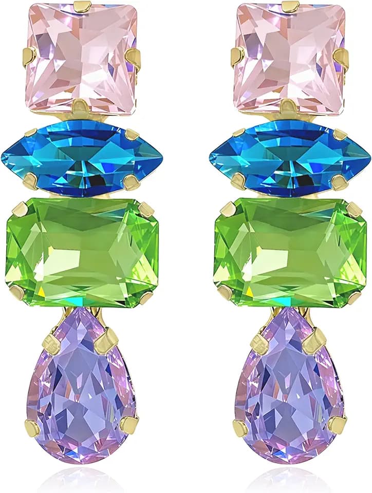 Dainty Sparkly Crystal Square Teardrop Circle Dangle Drop Earrings Long Chic Glitter Rhinestones Geometry Stud Earrings For Women