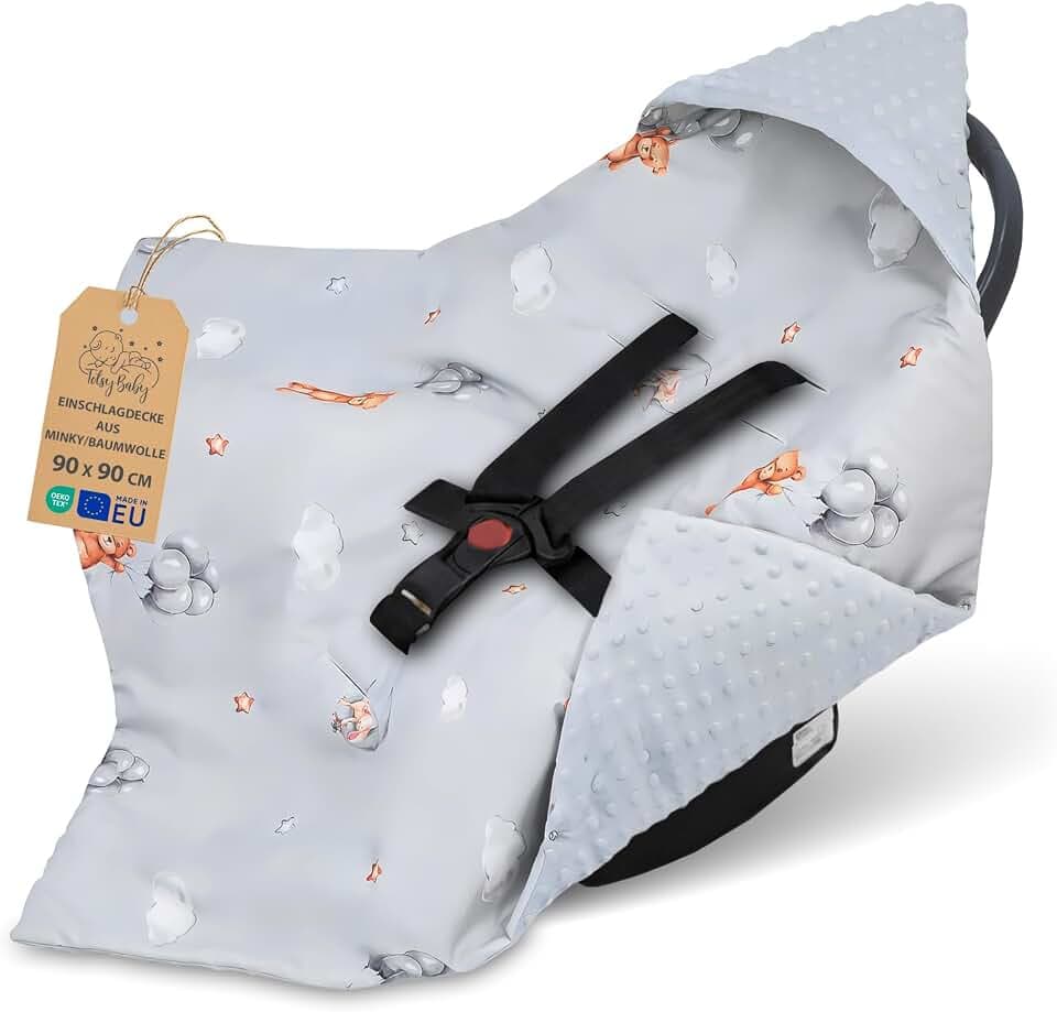 Einschlagdecke Babyschale Baby Decke 90x90 cm - Fußsack Blanket für Kinderwagen und Autositz Ganzjahres für Neugeborenen und Kleinkinder Einschlagsdecken für 3 und 5 Punkt Gurt Minky Oeko-Tex