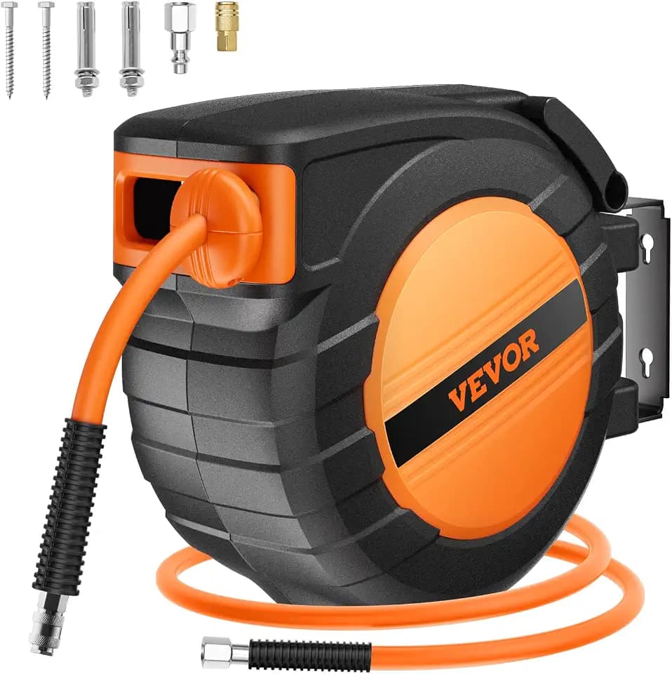VEVOR Druckluft Schlauchtrommel, 9,52 mm x 15,24 m Luftschlauch, max. 300 PSI, Schlauchaufroller mit automatischem Aufrollen, Decken-/Wandmontage, geschlossene PP-Rolle & 180°-Schwenkhalterung