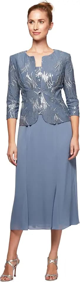 Alex Evenings Women's Tea Length Jacket Dress, Perfect for Weddings, Formal Events (Petite and Regular Sizes)