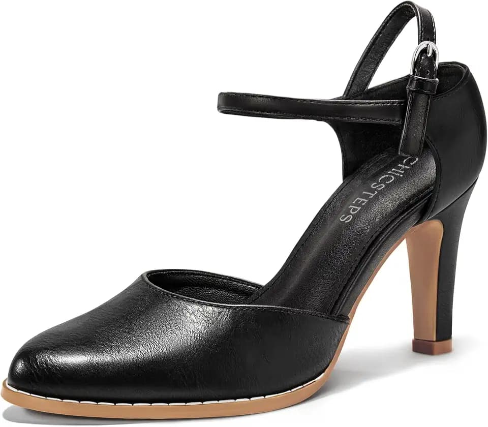 Womens Chunky High Heels Closed Toe Ankle Strap Pumps Vintage Shoes