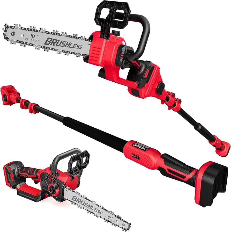 2-IN-1 Cordless 10-Inch Pole Saw And Chainsaw Compatible with Milwaukee 18V Battery, Total Reach of Max 15ft, Auto Oiling, Electric Pole Saw for Tree Trimming Pruning (Battery NOT Included)