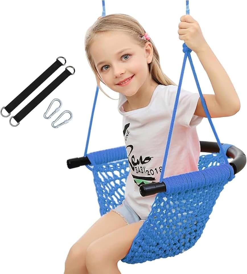 Handknit Toddler Swing, Adjustable Ropes, 440lbs, Indoor/Outdoor,Blue