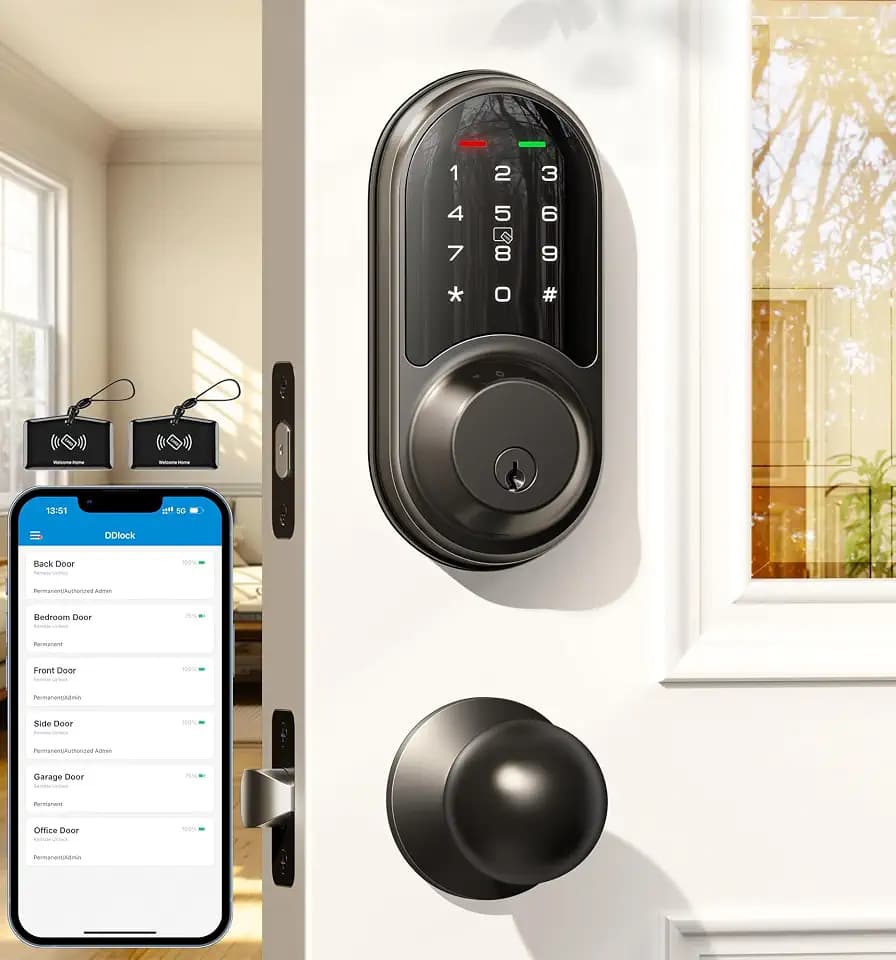 Veise RZ06C Smart Lock Electronic Deadbolt 2 Knobs Handle Set, Matte Black