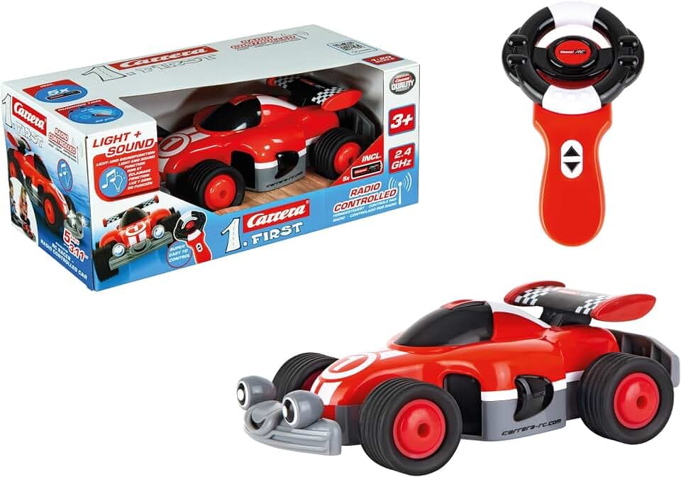 Carrera - 370181073P First RC Racer I 2,4GHz I Fahrzeug für die Kleinsten I I Einfach zu steuern I Sound & Lichteffekte für extra Spaß I Luftreifen für optimale Performance