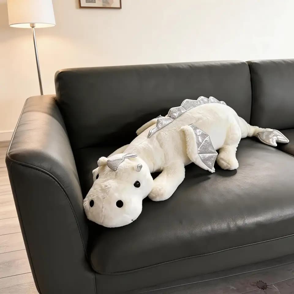 Weighted Dragon Stuffed Animal, Cute Plush Dinosaur, Large Blue Weighted Dragon Plush Toy for Kids and Adults (White, 59.06")