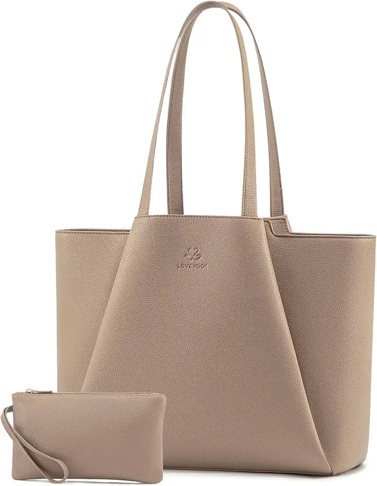 LOVEVOOK Laptop Tote for Women - 15.6 Inch Faux Leather Laptop Bag with Clutch, Large Capacity Office Purse Computer