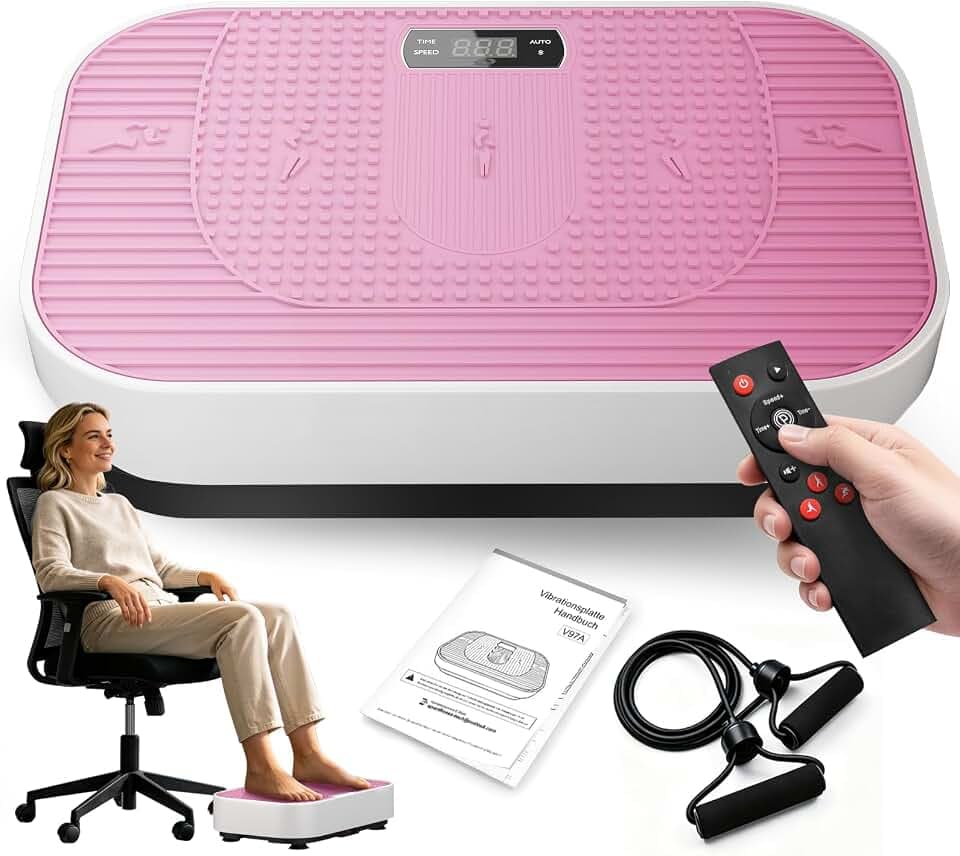 Neezee Vibrationsplatte, 200W 199 Stufen, Lymphdrainage Oberschenkeltrainer, Heim-Bauchmuskeltrainer mit Widerstandsbändern