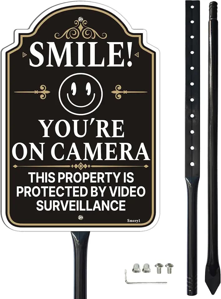 Smile You' re On Camera Sign With 34.6" Stake
