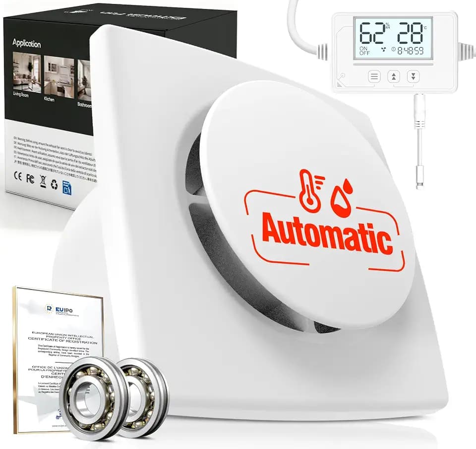 Badlüfter mit Feuchtigkeitssensor Temperatursensor Timer - 3 Stufen Bad Lüfter 100mm - Automatischer leiser Leistungsstark Abluftventilator for Badezimmer WC keller P117 (ohne Fernbedienung)