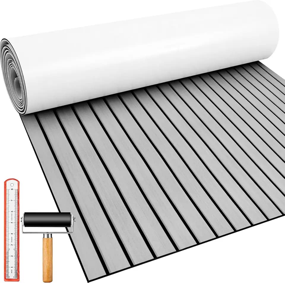 Duraaamo Boat Flooring EVA Foam 157"/ 118" x 47" Boat Decking Non Slip Marine Self Adhesive Carpet with Roller Ruler for Kayak Yacht Motorboat