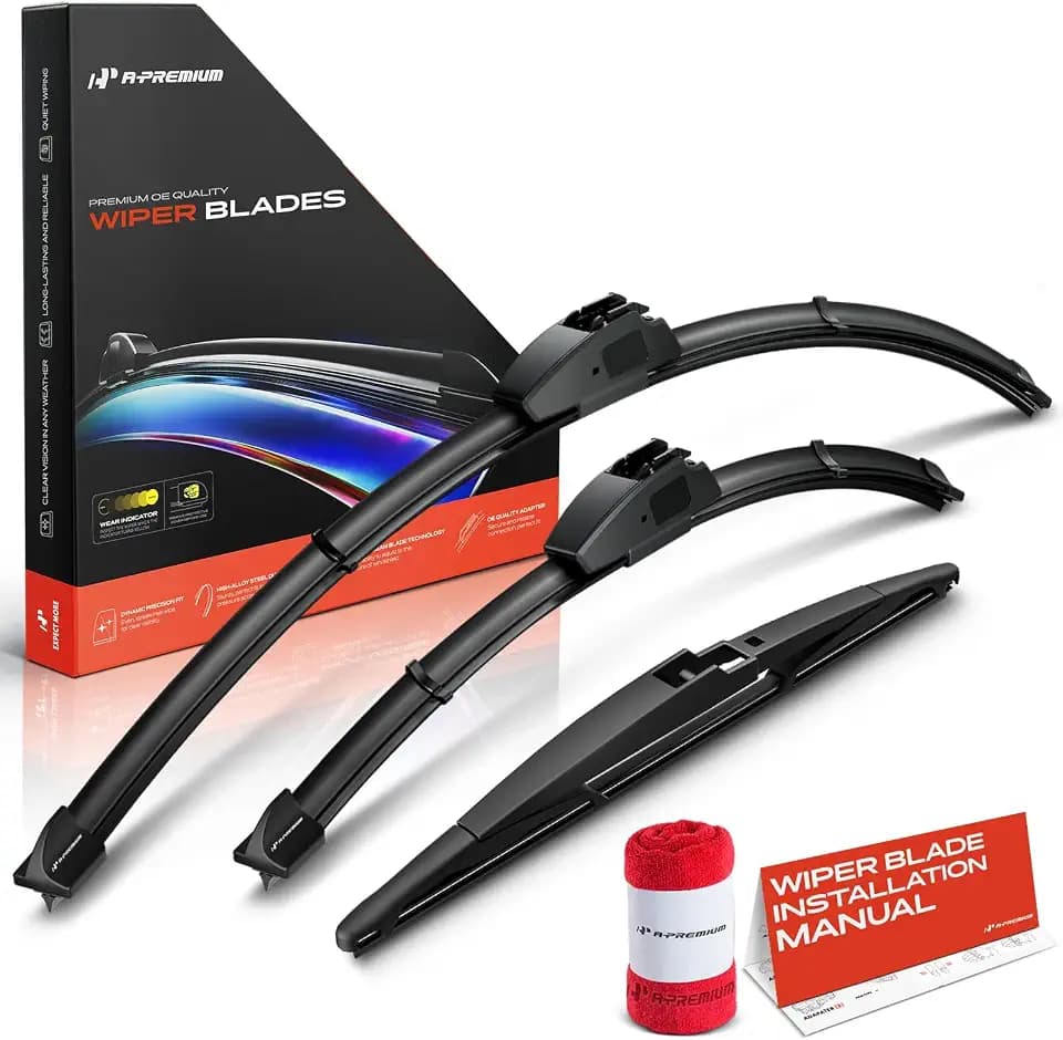 A-Premium 26"+17"+12" Windshield Wiper Blades with Wear Indicator & Towel