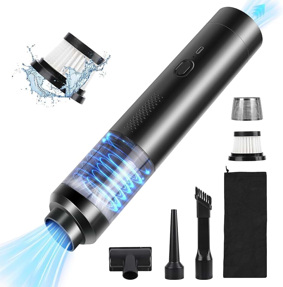 Euakee Handstaubsauger Akku Kabellos, 19000Pa Autostaubsauger kabellos mit USB-C Schnellladung, 4 in 1 Multifunktion Mini Staubsauger mit 2 Modi Geschwindigkeit für Haushalt, Auto (Schwarz)