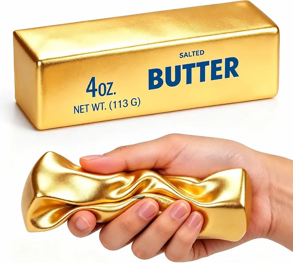 Goldene Butter Squeeze Toy 13cm – Glänzender Anti-Stress Squishy Knetriegel