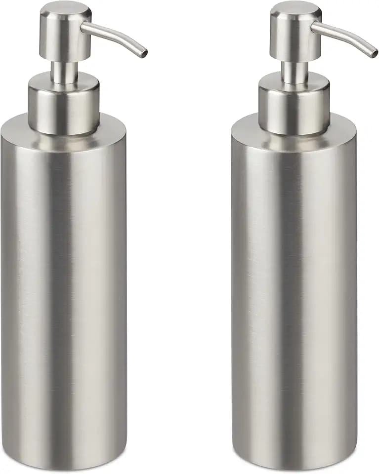 Relaxdays Seifenspender 2X, 300ml, Edelstahl, nachfüllbar, Seife, Silber