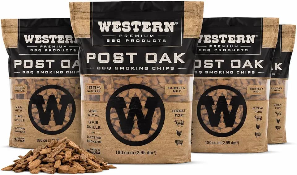Western Post Oak BBQ Wood Chips 4 Pack – Natural Smoking Chips for Brisket, Ribs, Lamb, and More – Mild, Balanced Smoke – Great with Any Rub or Seasoning – Ideal for Grilling, Smoking & BBQ (Post Oak)