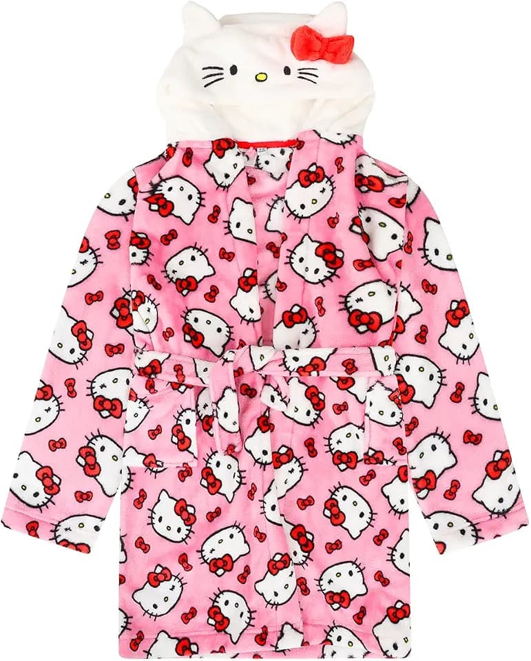 Hello Kitty Mädchen-Bademantel aus Fleece, mit Kapuze, Rosa