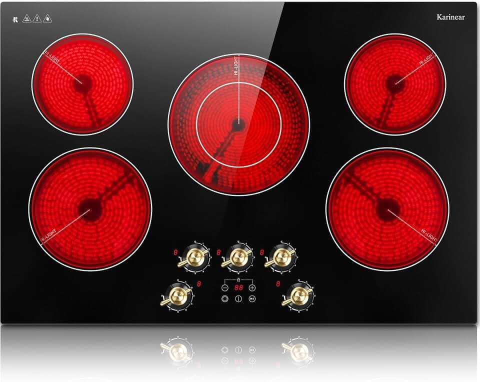 Karinear Electric Cooktop 30 Inch, 5 Burner Radiant Cooktop Knob Control