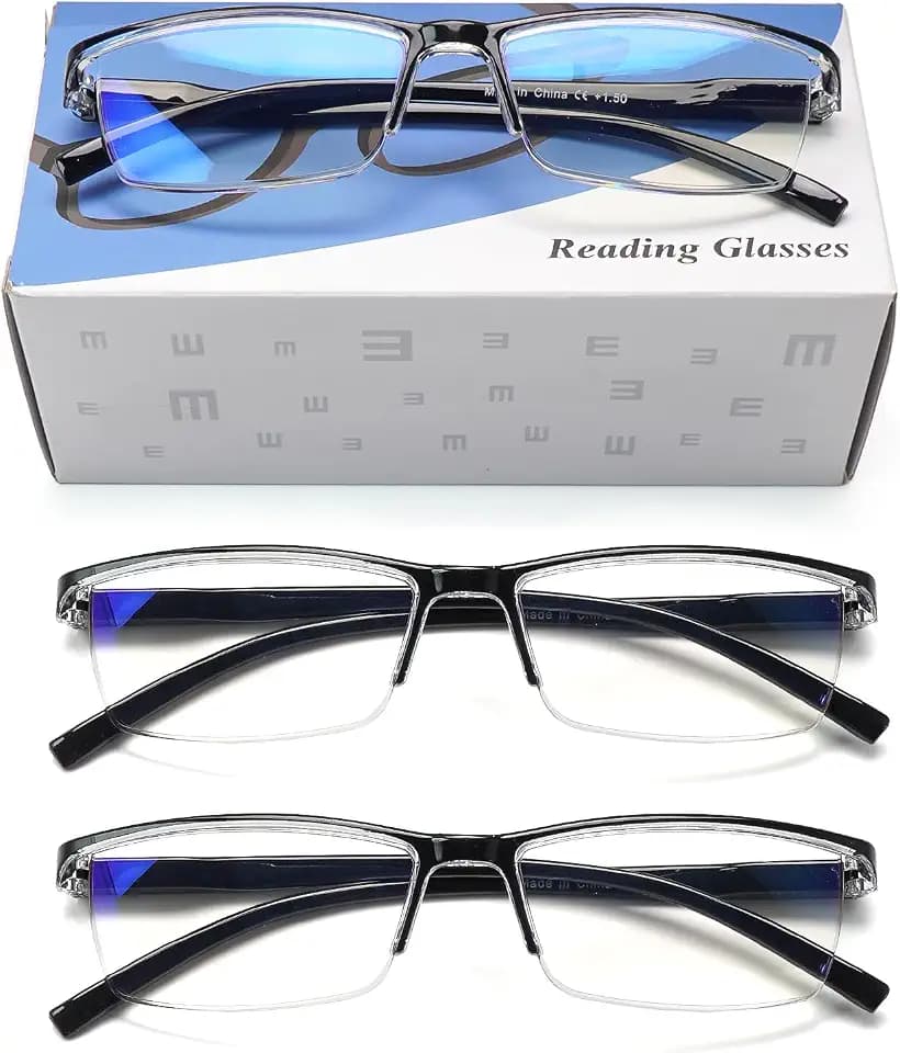 3 Pack Reading Glasses Men Blue Light Blocking Computer Readers Anti Eyestrain Spring Hinge Magnifying Glasses