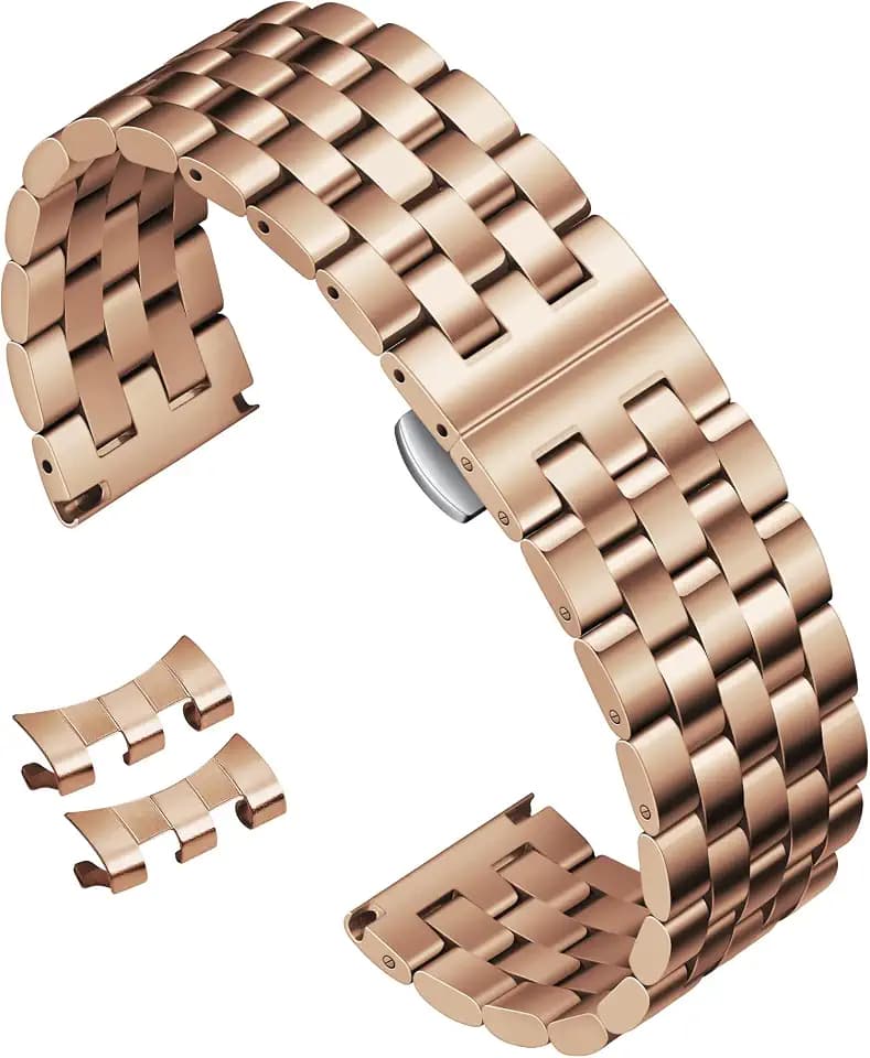 BINLUN Stainless Steel Watch Band Replacement Metal Watch Straps for Men and Women 18mm/19mm/20mm/21mm/22mm/24mm with Curved and Straight End in Silver, Gold, Black, Rose Gold, Two Toned