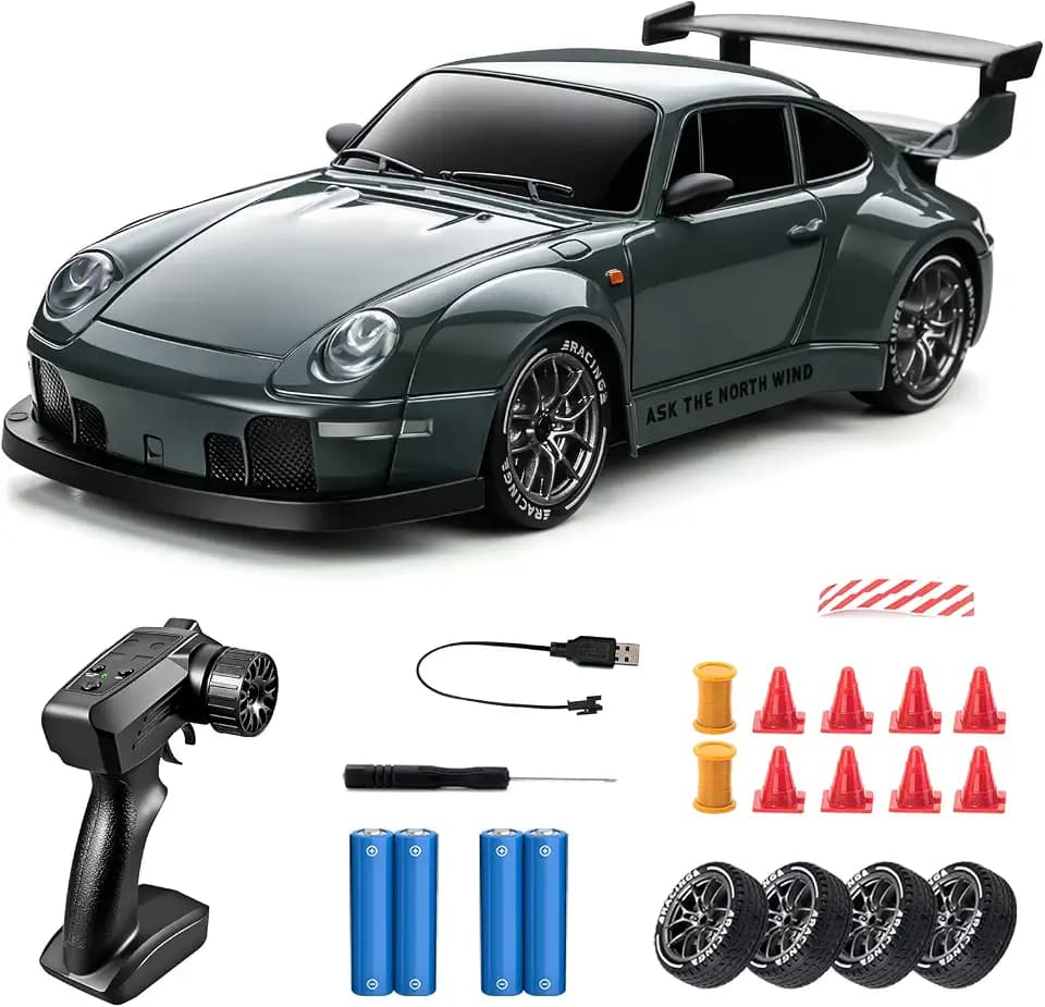 RC Drift Car 1/24 Widebody Grey Remote Control Drift Car for Adults