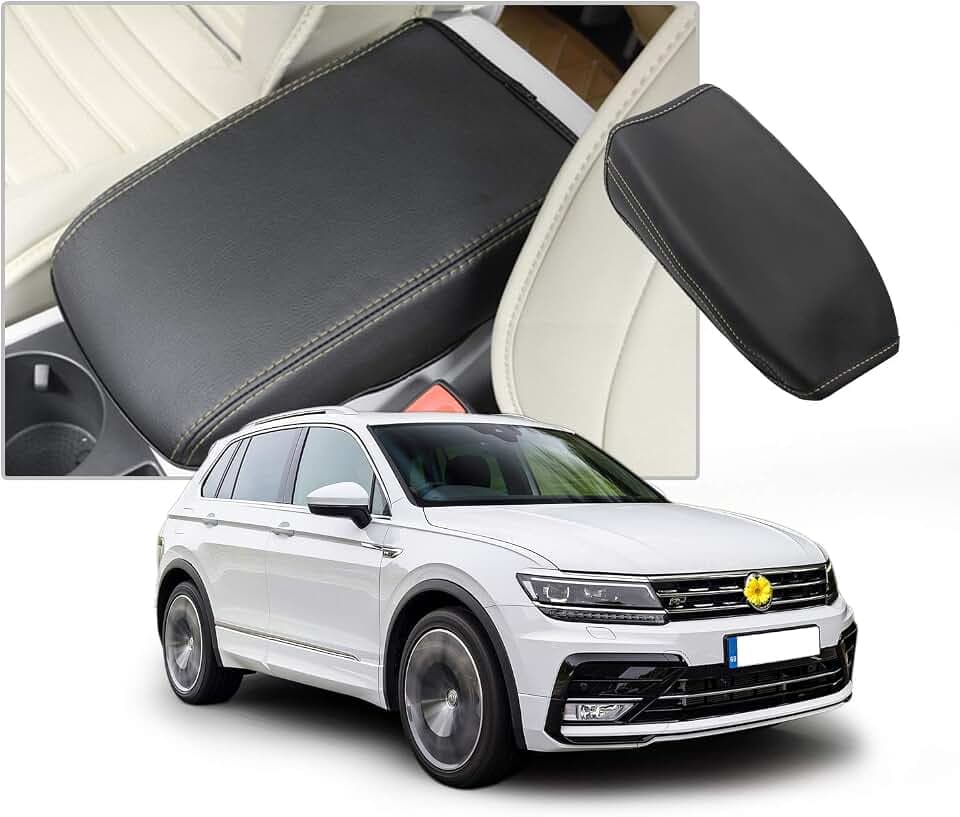 CDEFG Kompatibel mit VW Tiguan 2 2016-2022 2023 / Seat Tarraco FR Armlehnen Deckel Abdeckung Kratzschutz Mittelkonsole Kunstleder Armlehne Box Cover Auto R Line Tarraco Zubehör (Beige Linie)