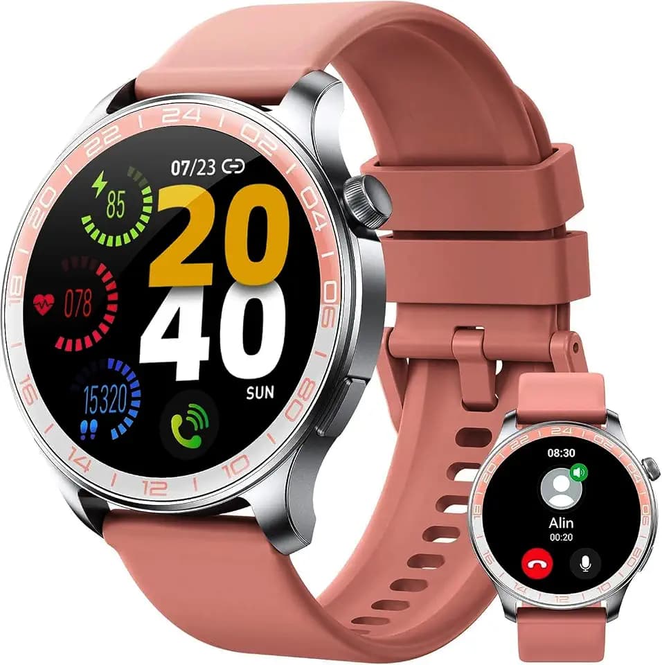 Smartwatch Damen, 1.43″ AMOLED-Display Touch Smart Watch mit Bluetooth-Anrufe, 100+ Sportmodi Fitnessuhr IP68 Wasserdicht Sportuhr, Fitness Tracker mit Herzfrequenz SpO2 Schrittzähler Schlafmonitor
