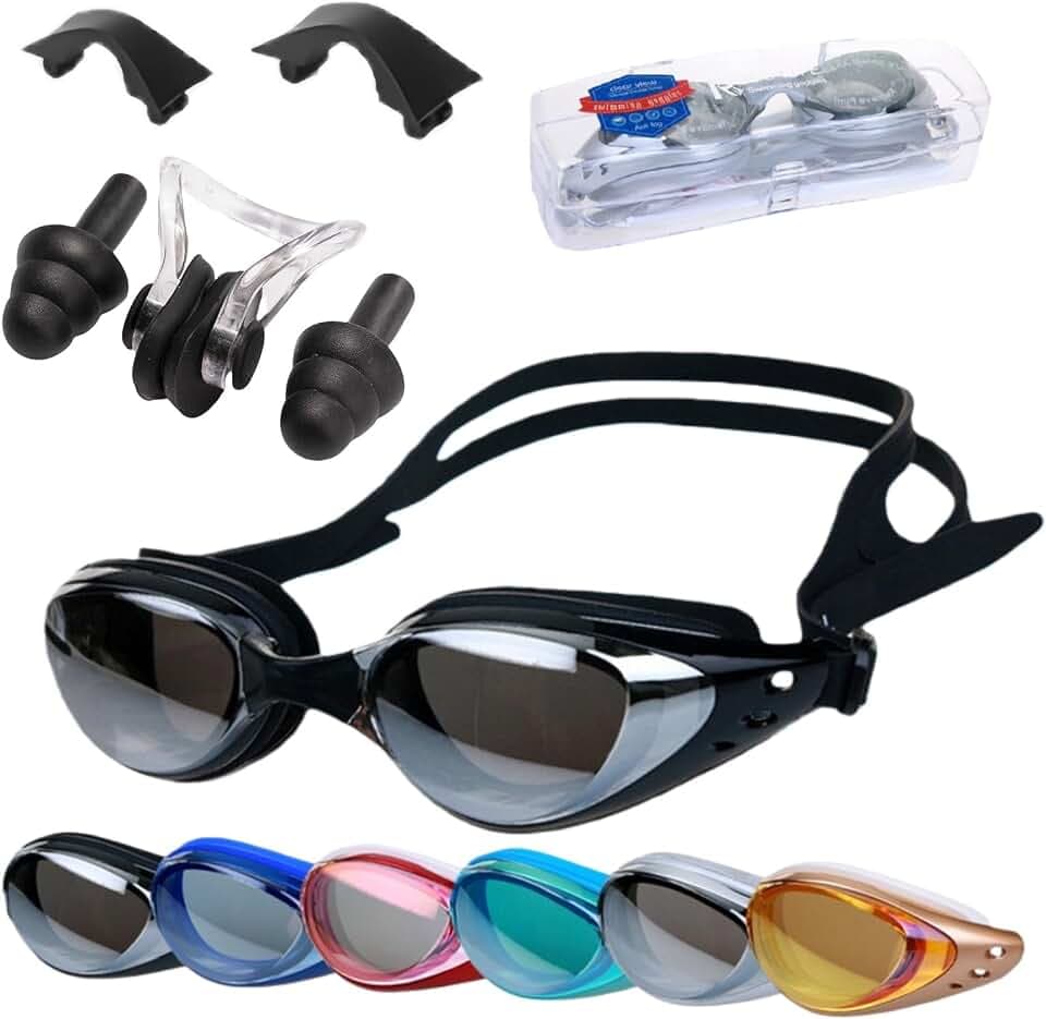 Modell 2026 schwimmbrille mit sehstärke kurzsichtigkeit，Dioptrien: -0 bis -9,0，Ersatz-Nasensteg, Anti-Fog, Anti-Beschlag-UV-Schutz, super Paßform