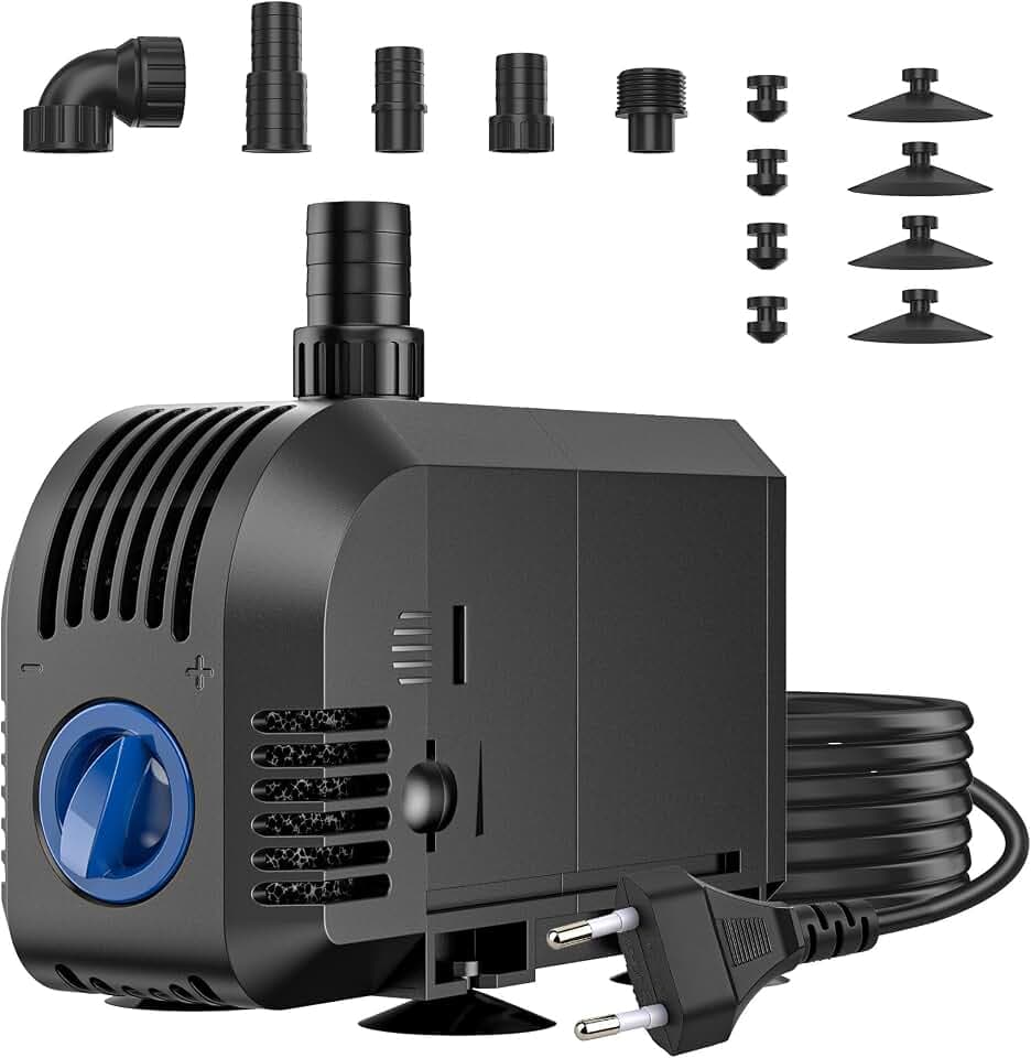 Aquarium Pumpe Teichpumpe 1500L/H, 25W Springbrunnenpumpe ultra leise 3 Düsen 12mm-16mm-20mm, Wasserpumpe für Aquarium Schutz vor überhitzung Teich Brunnen Garten Hydrokultur