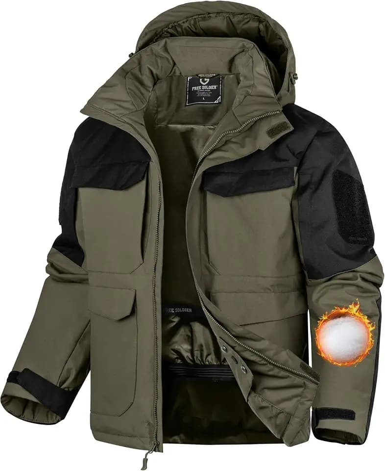 FREE SOLDIER Men's Waterproof Ski Winter Jacket Warm Winter Snow Snowboard Coat with Multi Pockets Detachable Hood
