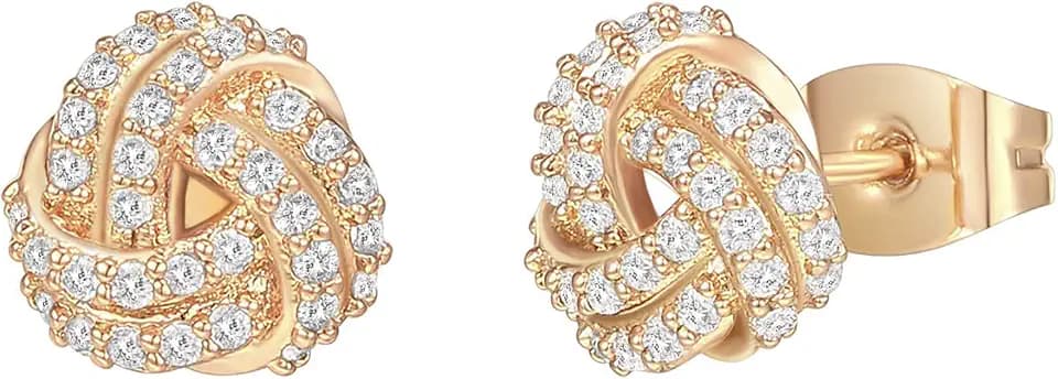 PAVOI 14K Gold Plated Love Knot Stud Earrings for Women, Small Elegant Stud