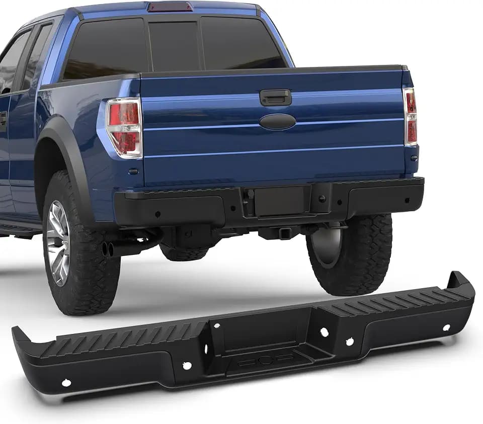 KUIPERAUTO Rear Steel Bumpers Assembly Compatible for 2009-2014 Ford F-150 F150 Pickup WITH Parking Sensor Holes Complete Back Bumpers FO1103120 -Black