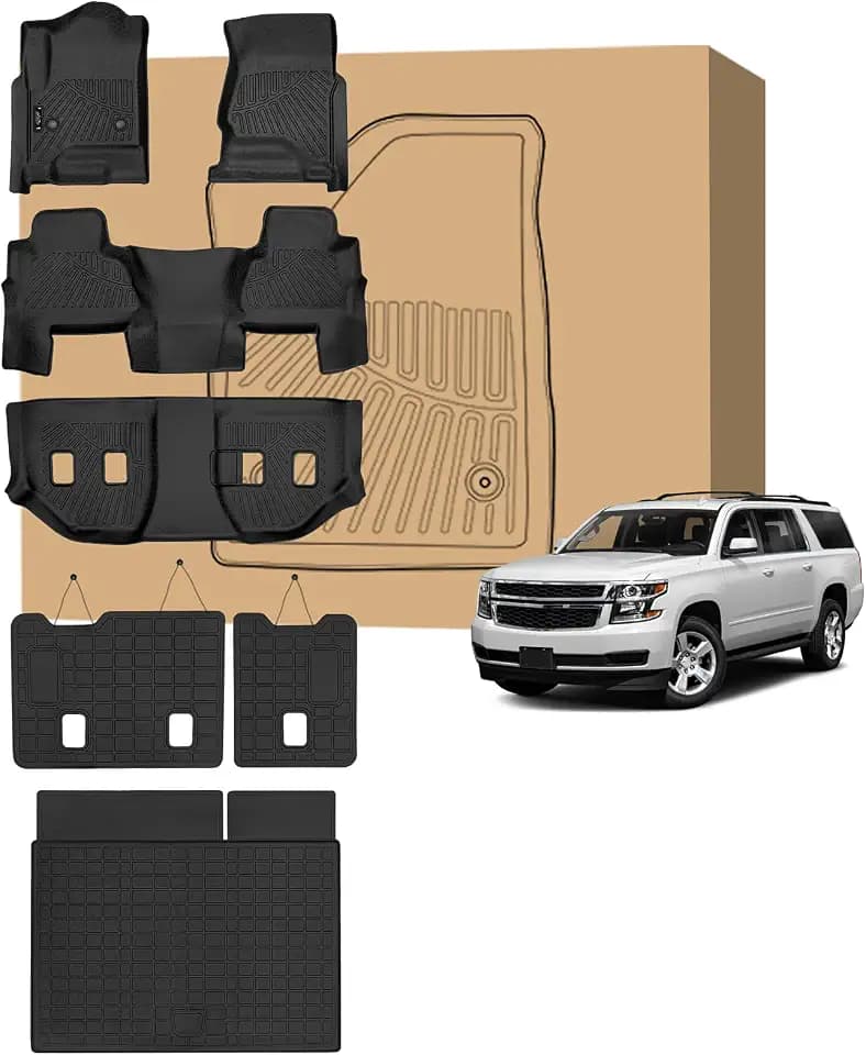 Peleus Floor Mats for Chevy Suburban & GMC Yukon XL 2015-2020 (2nd Row Bucket Seats),TPE All Weather Protection 3 Rows Car Floor Liners Duty Full Set Rubber Liner Suburban & Yukon XL Accessories