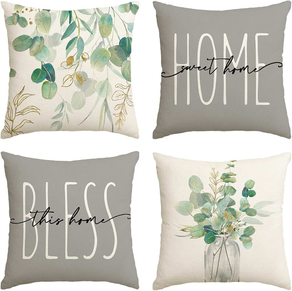 Artoid Mode Eukalyptus Dekorativ Sommer Kissenbezüge 4er Set, 45 x 45cm Zierkissenbezug Frühling Urlaub Kissenbezug Dekoration für Sofa Couch Schlafzimmer Wohnzimmer