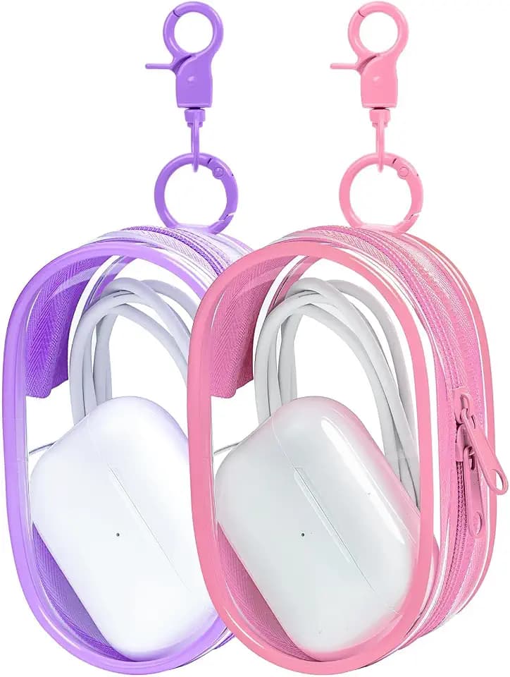 Linsaner 2 Pack Transparent Tech Pouch Storage Bags, Pink + Purple