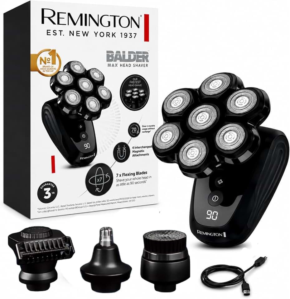 Remington Balder MAX Head Shaver for Men, 7-Head Rotary Wet & Dry Razor