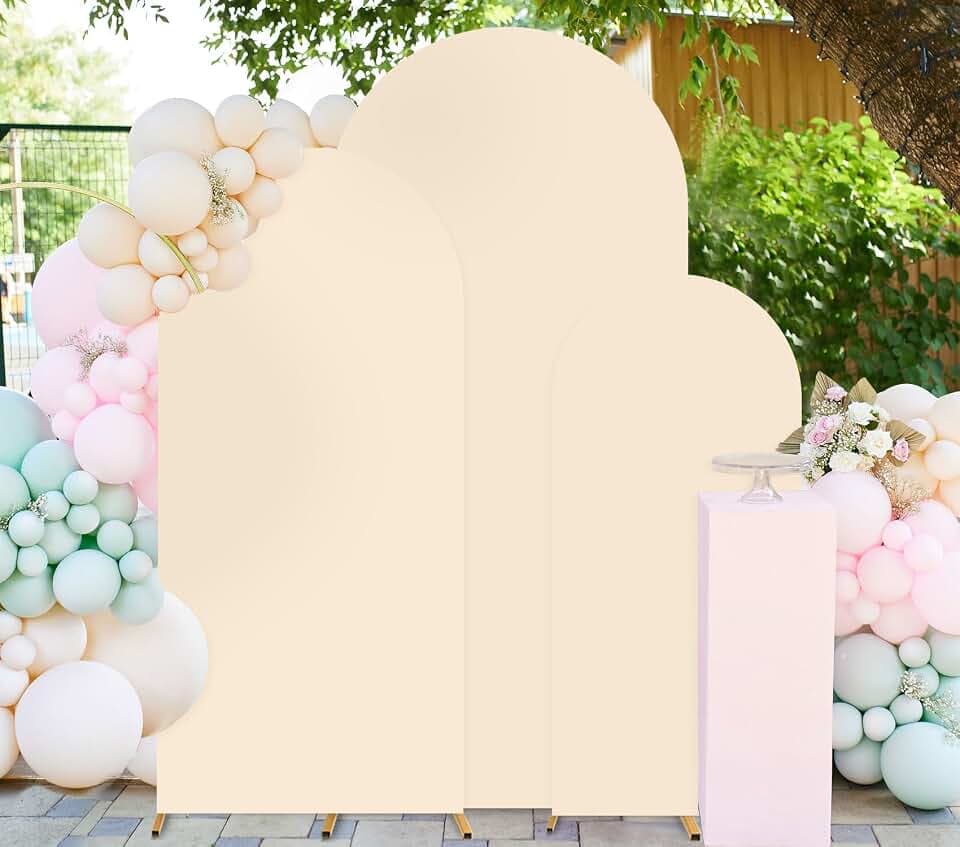 FUHSY Elastan-Bogen-Hintergrundabdeckungen, Set mit 3 Stück, für Hochzeitsbögen und Chiara-Ständer-Set, Beige, 1,8 m, 2 m, 2,2 m