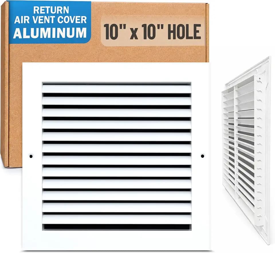 Fits 10x10 Hole | Aluminum Return Air Grille by Handua | Vent Cover Grill for Sidewall and Ceiling | Rust Free | Durable Powder Coating | HVAC Cold Air Intake Grille | White