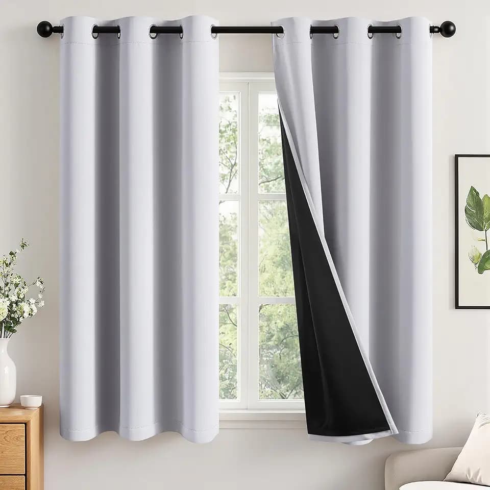 MIULEE Greyish White 100% Blackout Curtains for Bedroom 40x63 Inch Long